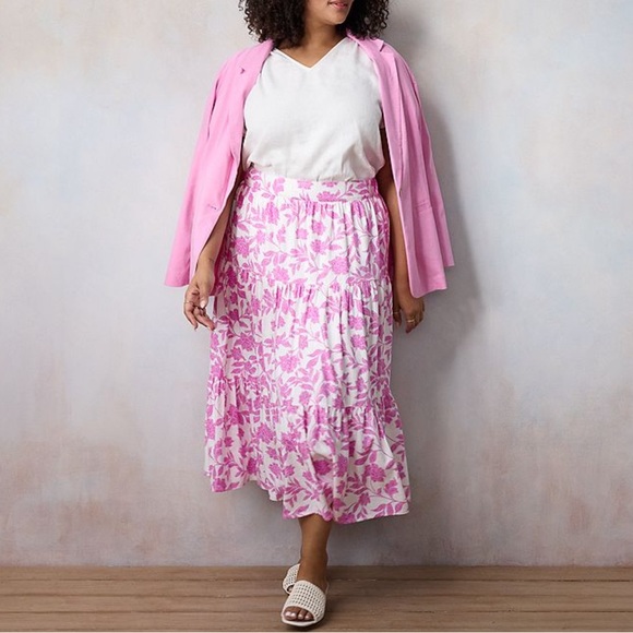 NWT Lauren Conrad 3 tier midi Floral Pink Skirt in 3x - Picture 1 of 5